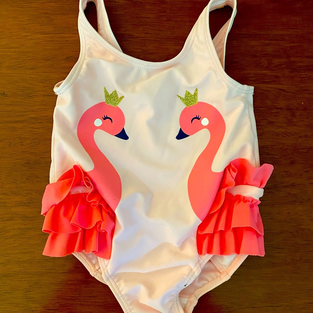 Carters one-piece swim suit with pink flamingos 6 mos